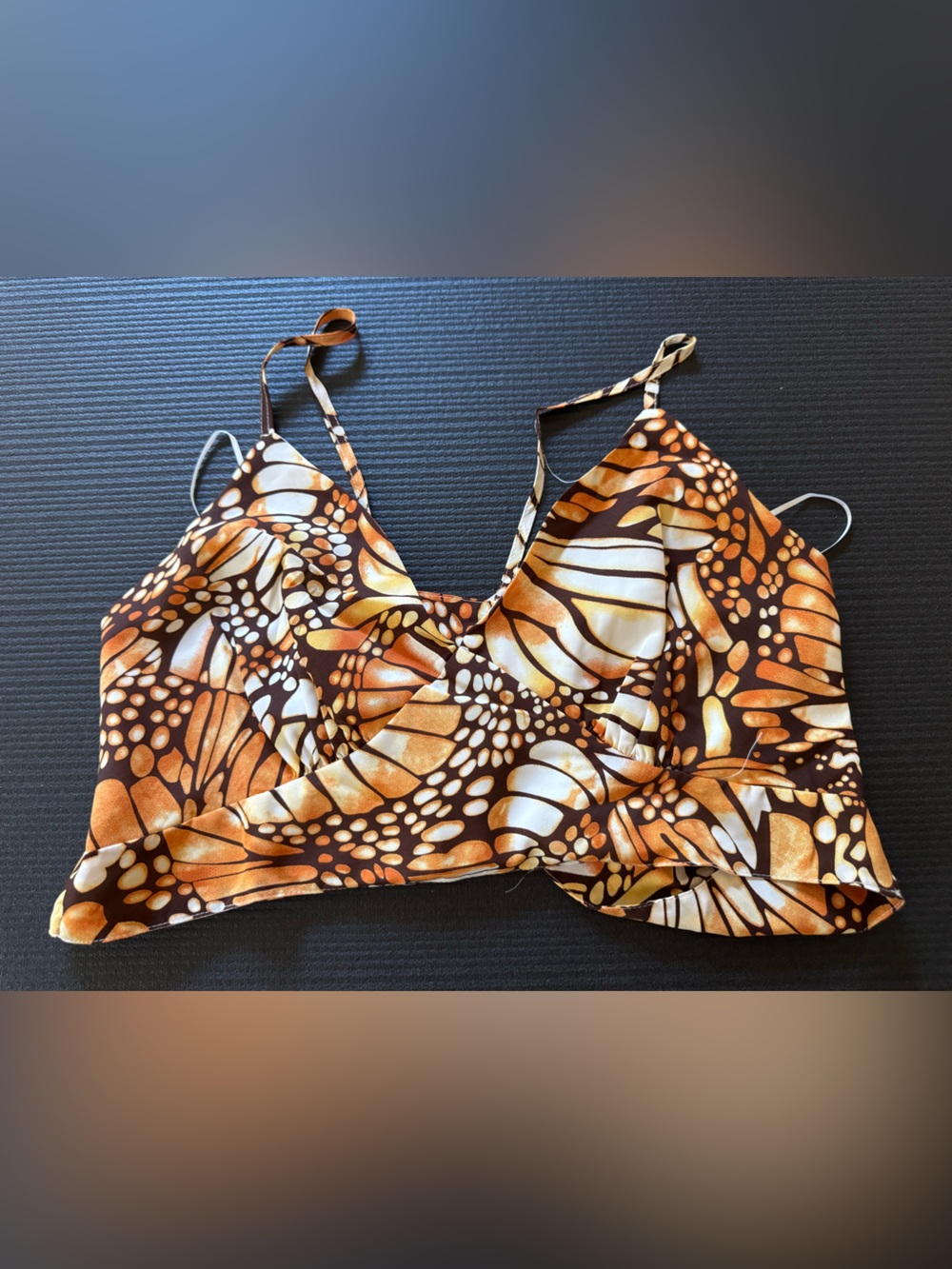 RoseVelvet Brown and Cream Monarch Butterfly Crop Tank Top, L NWT